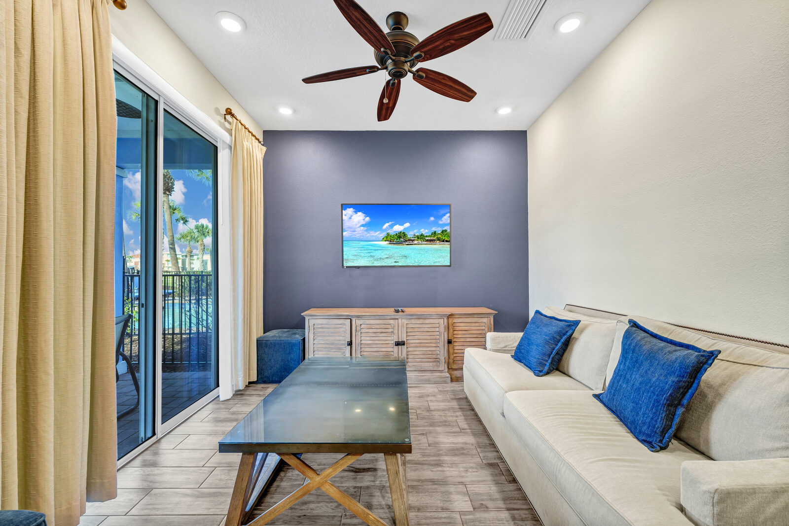 Living area with sofa and television